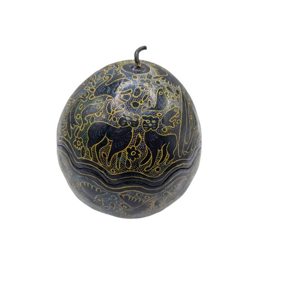 Handcrafted Maque Decorative Gourd With Intricate Carvings & Natural Wax Finish - Picture 6 of 13